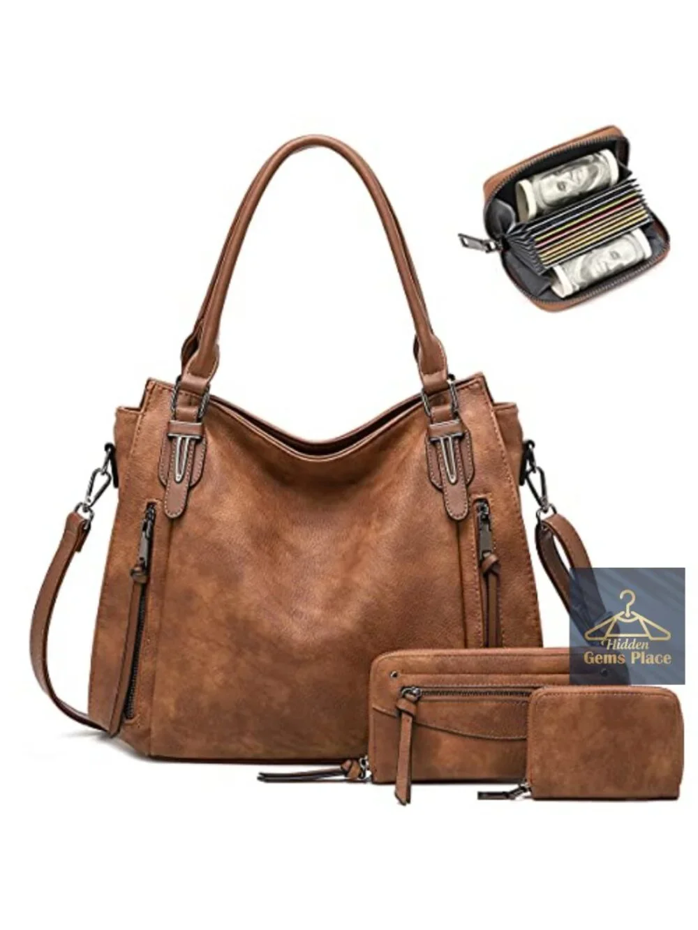 Set of 3 Faux Leather Hobo Bags for Women Shoulder Crossbody Handbags with